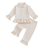 Biayxms Baby Kid Girls Ruffled Cotton Pajamas Set Long Sleeve Button Down Shirts Tops and Pants Matching 2PCS Pj Lounge Sets