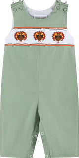 Lil cactus Sage Green Turkey Smocked Overalls