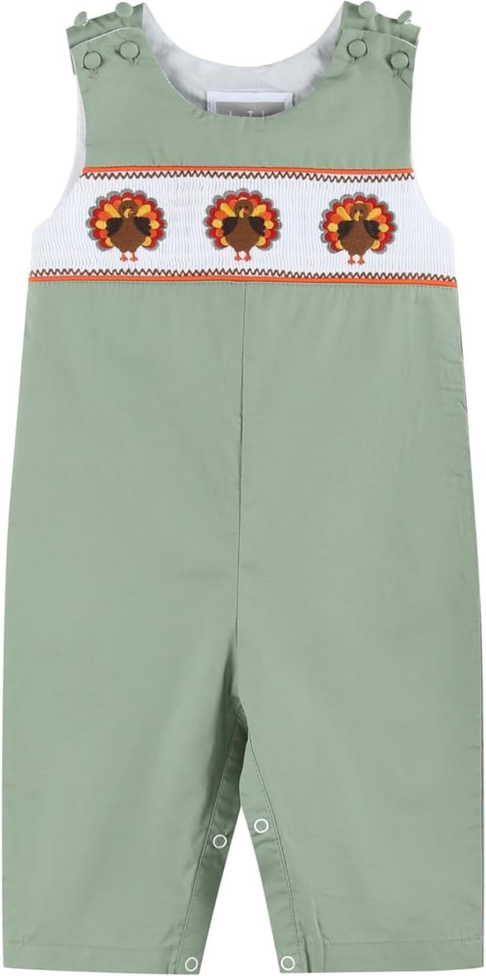 Lil cactus Sage Green Turkey Smocked Overalls