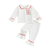 Biayxms Baby Kid Girls Ruffled Cotton Pajamas Set Long Sleeve Button Down Shirts Tops and Pants Matching 2PCS Pj Lounge Sets