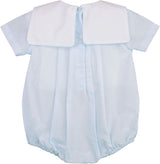 Petit Ami Baby Boys' Square Collar Romper with Train Embroidery