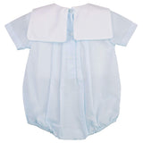 Petit Ami Baby Boys' Square Collar Romper with Train Embroidery