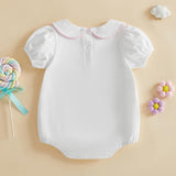 Balaflyie Bubble Romper Baby Boy Girl Cotton Collar Bodysuit Infant Top | Toddler Oversize T-shirt Romper, Scalloped/Piping Collared, Unisex Baby Embroidery Bubble, Peter Pan Collar Bodysuit Summer
