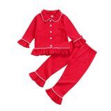 Biayxms Baby Kid Girls Ruffled Cotton Pajamas Set Long Sleeve Button Down Shirts Tops and Pants Matching 2PCS Pj Lounge Sets