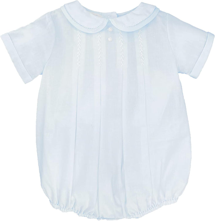 Petit Ami Baby Boys' Romper with Pleats and Feather Stitching