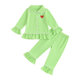Biayxms Baby Kid Girls Ruffled Cotton Pajamas Set Long Sleeve Button Down Shirts Tops and Pants Matching 2PCS Pj Lounge Sets