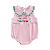 Baby Girl Clothes Newborn Golf Cart Embroidery Peter Pan Collar Sleeveless Romper Bubble Bodysuit Cute Summer Outfit