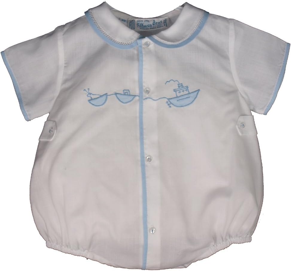 Feltman Brothers Infant Baby Boys White Bubble Outfit with Embroidered Tugboat-Newborn
