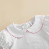 Balaflyie Bubble Romper Baby Boy Girl Cotton Collar Bodysuit Infant Top | Toddler Oversize T-shirt Romper, Scalloped/Piping Collared, Unisex Baby Embroidery Bubble, Peter Pan Collar Bodysuit Summer