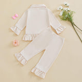 Biayxms Baby Kid Girls Ruffled Cotton Pajamas Set Long Sleeve Button Down Shirts Tops and Pants Matching 2PCS Pj Lounge Sets