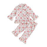 Biayxms Baby Kid Girls Ruffled Cotton Pajamas Set Long Sleeve Button Down Shirts Tops and Pants Matching 2PCS Pj Lounge Sets