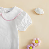 Balaflyie Bubble Romper Baby Boy Girl Cotton Collar Bodysuit Infant Top | Toddler Oversize T-shirt Romper, Scalloped/Piping Collared, Unisex Baby Embroidery Bubble, Peter Pan Collar Bodysuit Summer