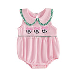 Baby Girl Clothes Newborn Golf Cart Embroidery Peter Pan Collar Sleeveless Romper Bubble Bodysuit Cute Summer Outfit