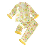 Toddler Kids Christmas Pajamas Tree Bows Print Pajama Girls Loungewear | Little Girl Christmas Pajamas Satin Lapel Fuzzy PJ Set Christmas Tree Bows Print Shirt Tops and Pants Kids Silk Sleepwear