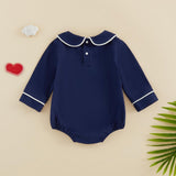 Balaflyie Baby Boy Girl Bubble Romper Long Sleeve Plain Collar Bodysuit | Infant Fall Clothes, Peter Pan Collar Romper for Unisex Babies&Toddler, Newborn Cotton Clothing, Ideal for Holiday and Daliy