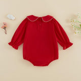 Balaflyie Baby Boy Girl Bubble Romper Long Sleeve Plain Collar Bodysuit | Infant Fall Clothes, Peter Pan Collar Romper for Unisex Babies&Toddler, Newborn Cotton Clothing, Ideal for Holiday and Daliy