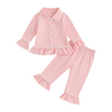 Biayxms Baby Kid Girls Ruffled Cotton Pajamas Set Long Sleeve Button Down Shirts Tops and Pants Matching 2PCS Pj Lounge Sets