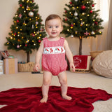 Newborn Baby Boy Christmas Outfit Embroidery Sleeveless Smocked Bubble Romper Plaid Overalls Bodysuit Winter Clothes