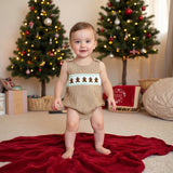 Newborn Baby Boy Christmas Outfit Embroidery Sleeveless Smocked Bubble Romper Plaid Overalls Bodysuit Winter Clothes