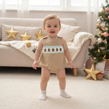 Newborn Baby Boy Christmas Outfit Embroidery Sleeveless Smocked Bubble Romper Plaid Overalls Bodysuit Winter Clothes