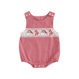 Newborn Baby Boy Christmas Outfit Embroidery Sleeveless Smocked Bubble Romper Plaid Overalls Bodysuit Winter Clothes
