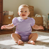 Balaflyie Bubble Romper Baby Boy Girl Cotton Collar Bodysuit Infant Top | Toddler Oversize T-shirt Romper, Scalloped/Piping Collared, Unisex Baby Embroidery Bubble, Peter Pan Collar Bodysuit Summer