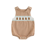 Newborn Baby Boy Christmas Outfit Embroidery Sleeveless Smocked Bubble Romper Plaid Overalls Bodysuit Winter Clothes