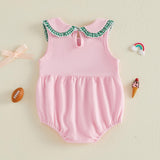 Baby Girl Clothes Newborn Golf Cart Embroidery Peter Pan Collar Sleeveless Romper Bubble Bodysuit Cute Summer Outfit