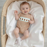 Newborn Baby Boy Christmas Outfit Embroidery Sleeveless Smocked Bubble Romper Plaid Overalls Bodysuit Winter Clothes