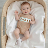 Newborn Baby Boy Christmas Outfit Embroidery Sleeveless Smocked Bubble Romper Plaid Overalls Bodysuit Winter Clothes