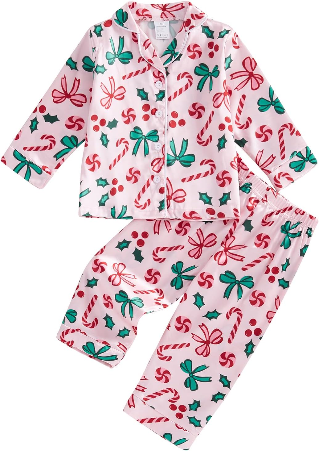 Toddler Kids Christmas Pajamas Tree Bows Print Pajama Girls Loungewear | Little Girl Christmas Pajamas Satin Lapel Fuzzy PJ Set Christmas Tree Bows Print Shirt Tops and Pants Kids Silk Sleepwear