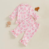 Biayxms Baby Kid Girls Ruffled Cotton Pajamas Set Long Sleeve Button Down Shirts Tops and Pants Matching 2PCS Pj Lounge Sets