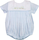 Petit Ami Baby Boys' Square Collar Romper with Train Embroidery