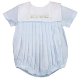 Petit Ami Baby Boys' Square Collar Romper with Train Embroidery