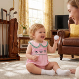 Baby Girl Clothes Newborn Golf Cart Embroidery Peter Pan Collar Sleeveless Romper Bubble Bodysuit Cute Summer Outfit