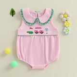 Baby Girl Clothes Newborn Golf Cart Embroidery Peter Pan Collar Sleeveless Romper Bubble Bodysuit Cute Summer Outfit