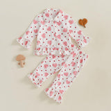 Biayxms Baby Kid Girls Ruffled Cotton Pajamas Set Long Sleeve Button Down Shirts Tops and Pants Matching 2PCS Pj Lounge Sets