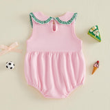 Baby Girl Clothes Newborn Golf Cart Embroidery Peter Pan Collar Sleeveless Romper Bubble Bodysuit Cute Summer Outfit