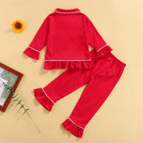 Biayxms Baby Kid Girls Ruffled Cotton Pajamas Set Long Sleeve Button Down Shirts Tops and Pants Matching 2PCS Pj Lounge Sets