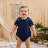 Balaflyie Bubble Romper Baby Boy Girl Cotton Collar Bodysuit Infant Top | Toddler Oversize T-shirt Romper, Scalloped/Piping Collared, Unisex Baby Embroidery Bubble, Peter Pan Collar Bodysuit Summer