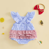 GOOCHEER Newborn Baby Boy Girl Summer Outfit Sailboat Lobster Smocked Bubble Romper Sleeveless Plaid Striped Bodysuit Clothes
