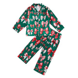 Toddler Kids Christmas Pajamas Tree Bows Print Pajama Girls Loungewear | Little Girl Christmas Pajamas Satin Lapel Fuzzy PJ Set Christmas Tree Bows Print Shirt Tops and Pants Kids Silk Sleepwear