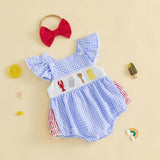 GOOCHEER Newborn Baby Boy Girl Summer Outfit Sailboat Lobster Smocked Bubble Romper Sleeveless Plaid Striped Bodysuit Clothes