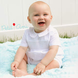 Petit Ami Baby Boys' Square Collar Romper with Train Embroidery