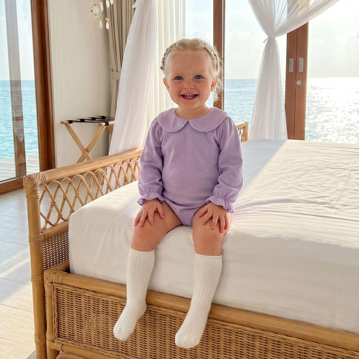 Balaflyie Baby Boy Girl Bubble Romper Long Sleeve Plain Collar Bodysuit | Infant Fall Clothes, Peter Pan Collar Romper for Unisex Babies&Toddler, Newborn Cotton Clothing, Ideal for Holiday and Daliy