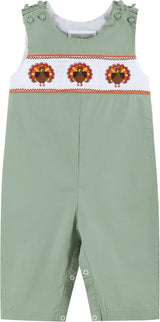 Lil cactus Sage Green Turkey Smocked Overalls