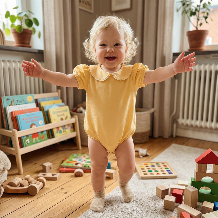 Balaflyie Bubble Romper Baby Boy Girl Cotton Collar Bodysuit Infant Top | Toddler Oversize T-shirt Romper, Scalloped/Piping Collared, Unisex Baby Embroidery Bubble, Peter Pan Collar Bodysuit Summer