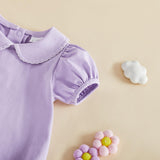 Balaflyie Bubble Romper Baby Boy Girl Cotton Collar Bodysuit Infant Top | Toddler Oversize T-shirt Romper, Scalloped/Piping Collared, Unisex Baby Embroidery Bubble, Peter Pan Collar Bodysuit Summer