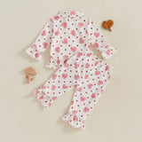 Biayxms Baby Kid Girls Ruffled Cotton Pajamas Set Long Sleeve Button Down Shirts Tops and Pants Matching 2PCS Pj Lounge Sets