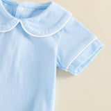 Balaflyie Bubble Romper Baby Boy Girl Cotton Collar Bodysuit Infant Top | Toddler Oversize T-shirt Romper, Scalloped/Piping Collared, Unisex Baby Embroidery Bubble, Peter Pan Collar Bodysuit Summer